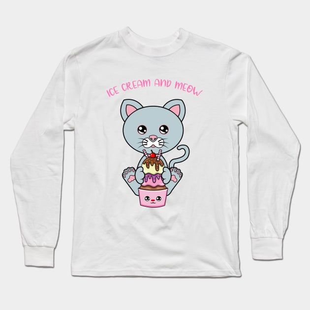 All I Need is ice cream and cats, ice cream and cats Long Sleeve T-Shirt by JS ARTE